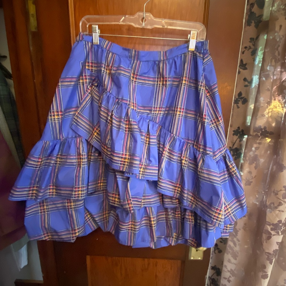 Anthropologie Maeve Blue Purple Plaid Ruffle Skirt